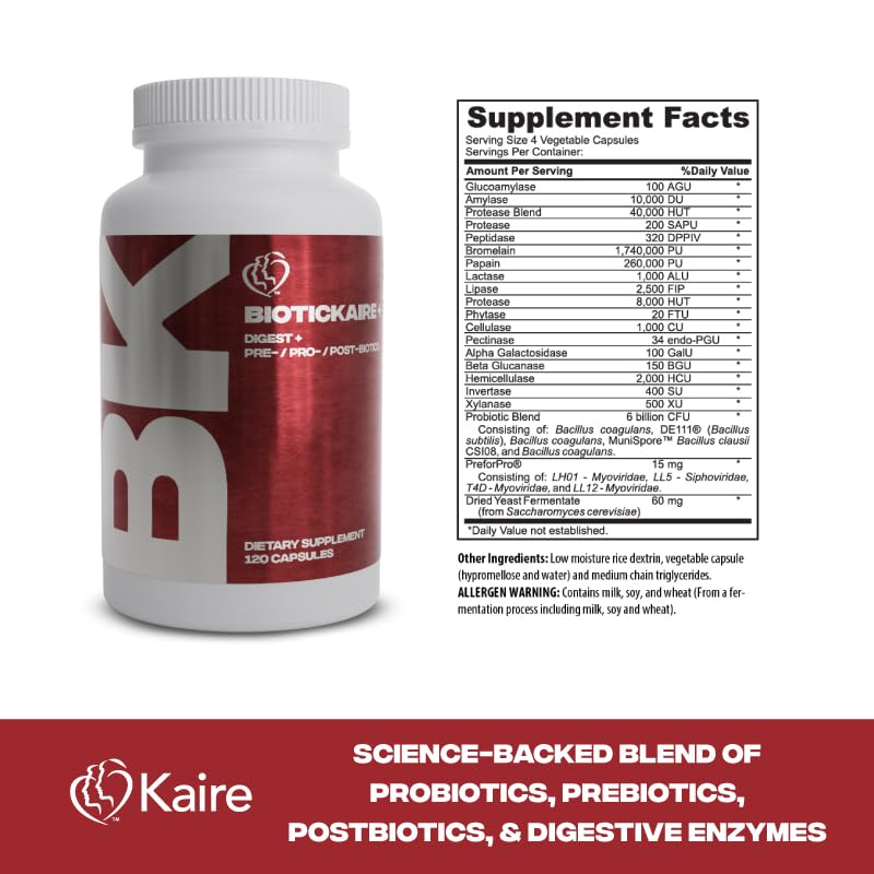 Kaire BioticKaire+ Multi-Action Digestive Enzymes 120 Capsules