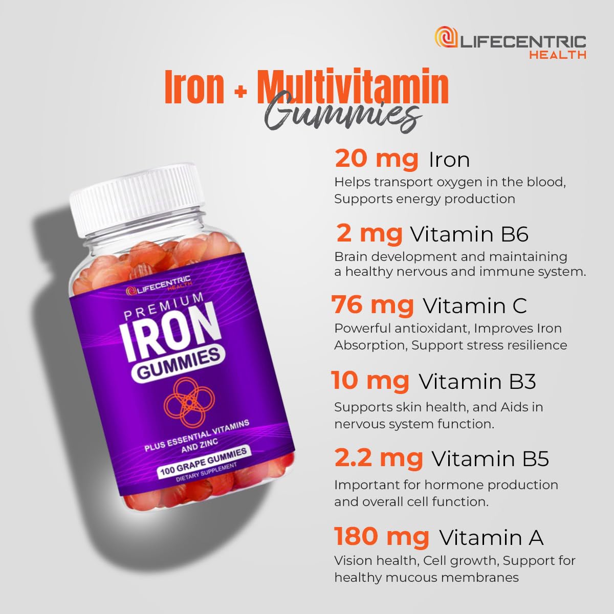 LifeCentric Health Iron Gummies 100 Count