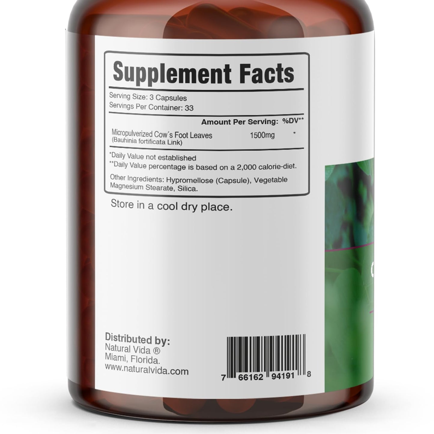 Natural Vida Cow's Foot (Pata de Vaca) 1,500mg Capsules, 200 Veggie Capsules