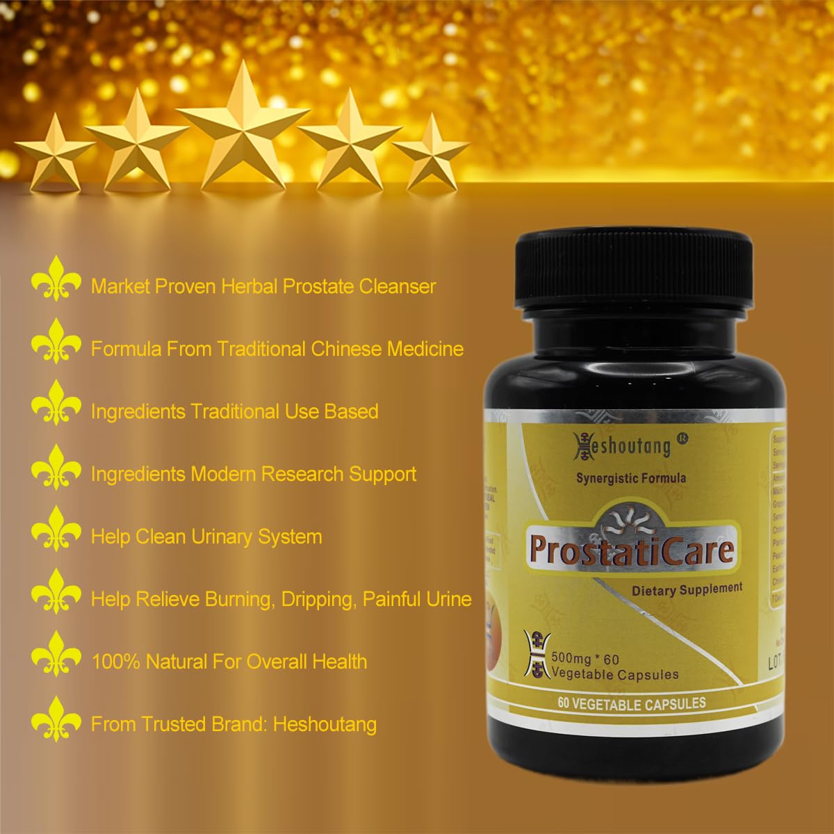 Heshoutang ProstatiCare Market Proven Herbal Prostate Optimizer for Overall Wellness of Prostate Urinary System Cleaner Capsule 60 Count
