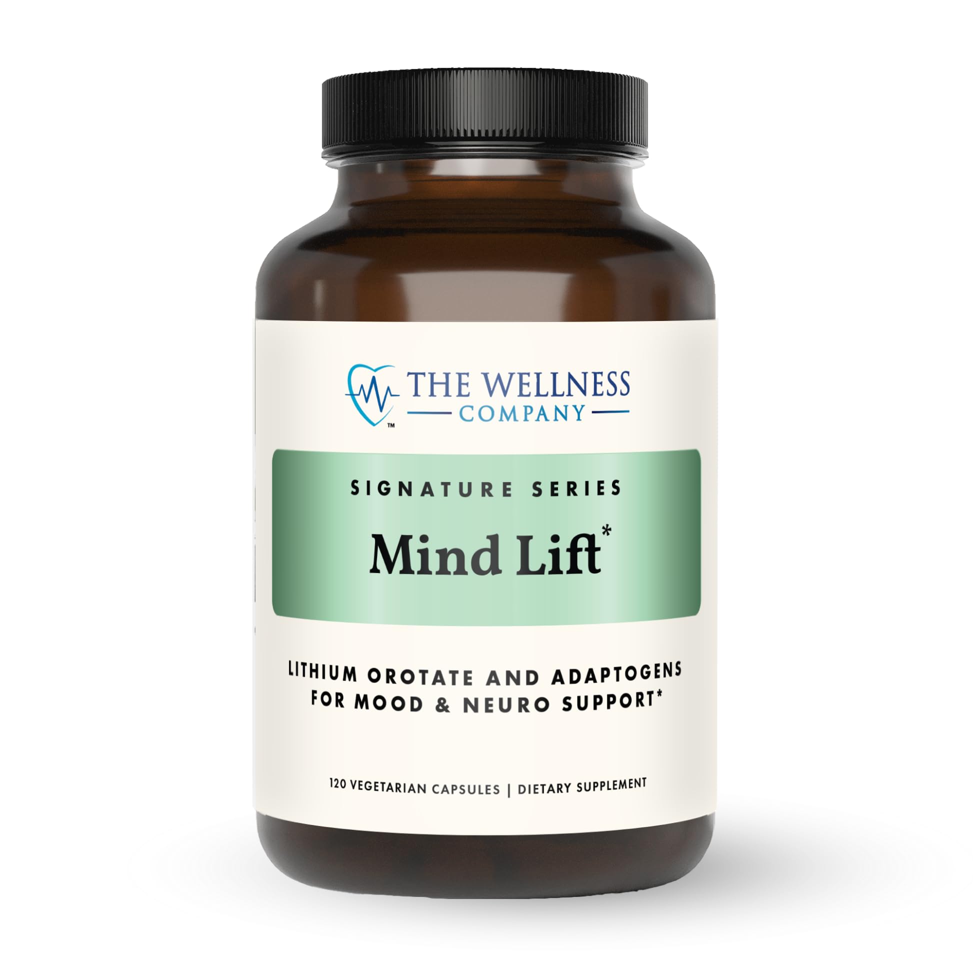 The Wellness Company Mind Lift - Mood Boost, Mental Focus, Cognitive Defense - Lithium, GABA, DHA L-Phenylalanine Capsules, 120 Count
