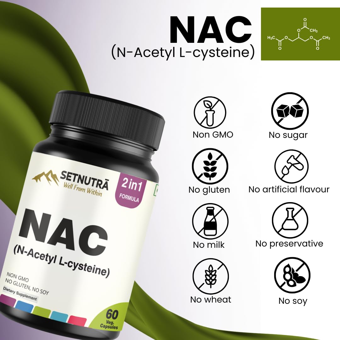 SETNUTRA Well From Within NAC (N Acetyl L Cysteine) 500 Mg with Black Pepper Immune & Lung Support, Antioxidant & Glutathione Production Support Capsules 60
