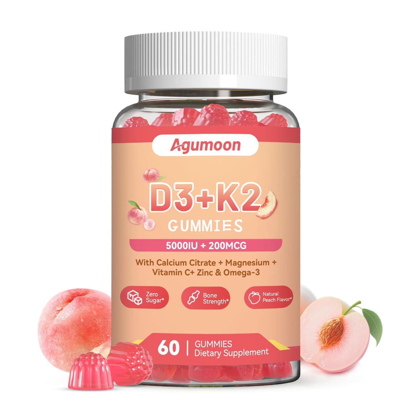 Agumoon Vitamin D3 K2 Gummies for Adults, 60 Count