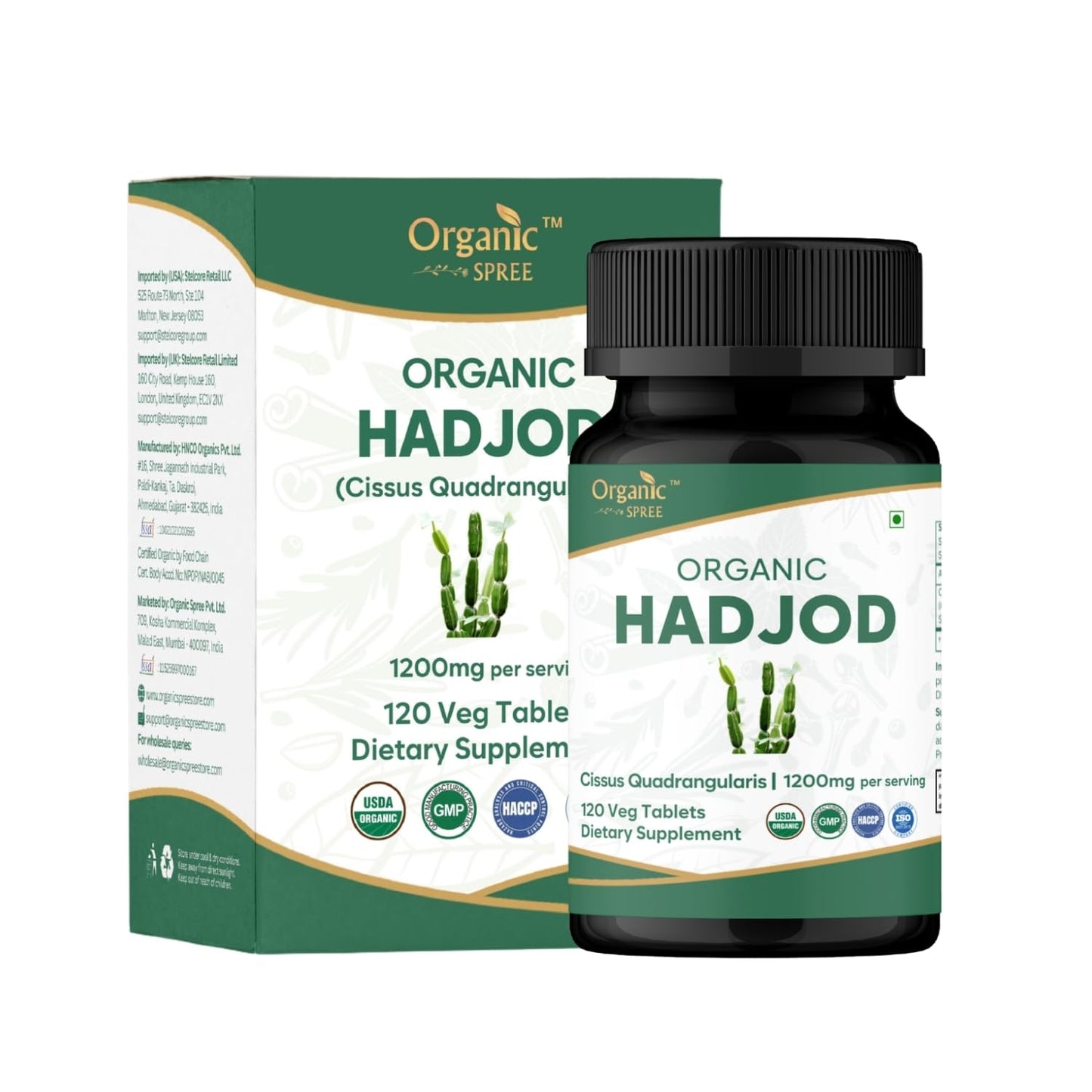 Organic Spree Hadjod Cissus Quadrangularis Tablets, 120 Count