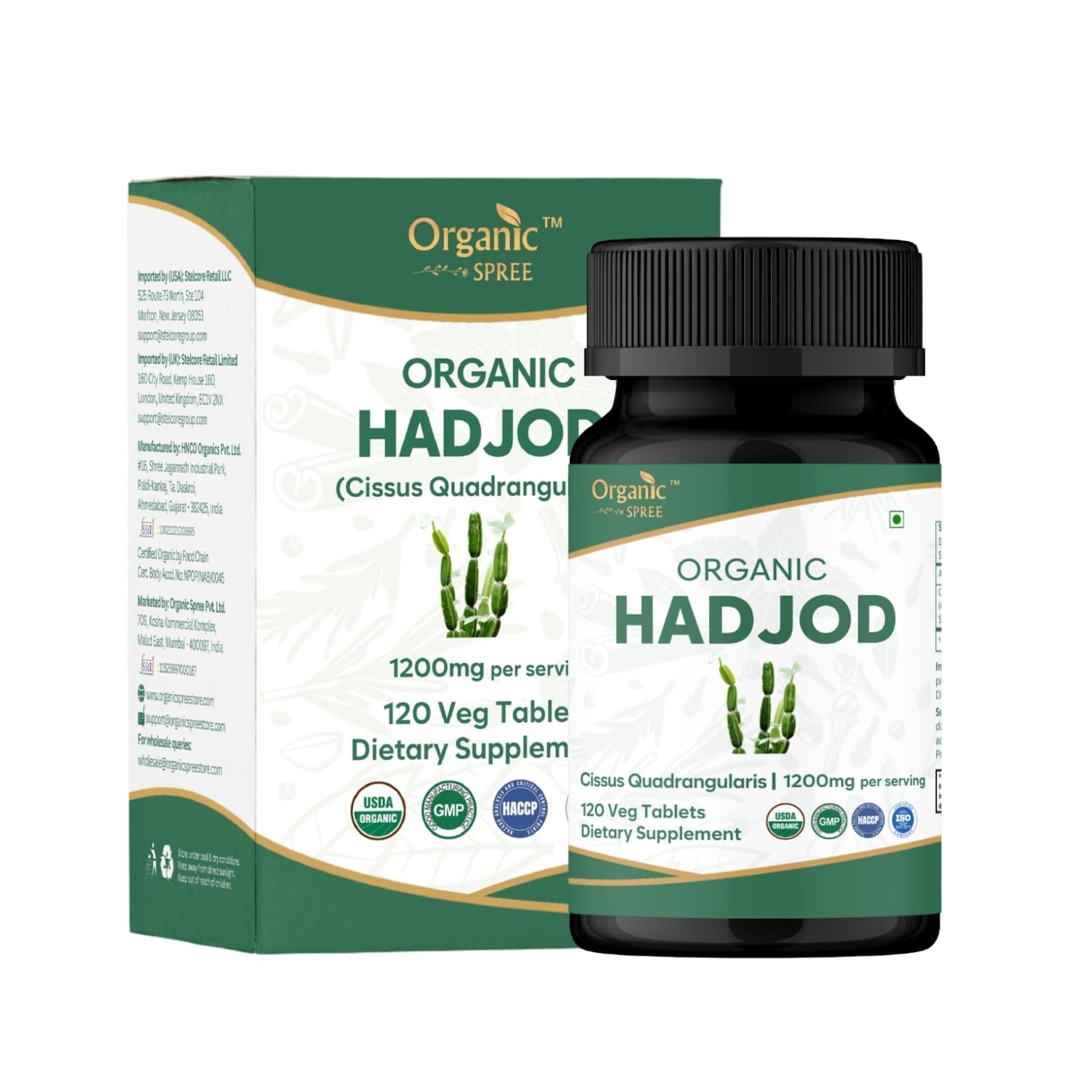 Organic Spree Hadjod Cissus Quadrangularis Tablets, 120 Count