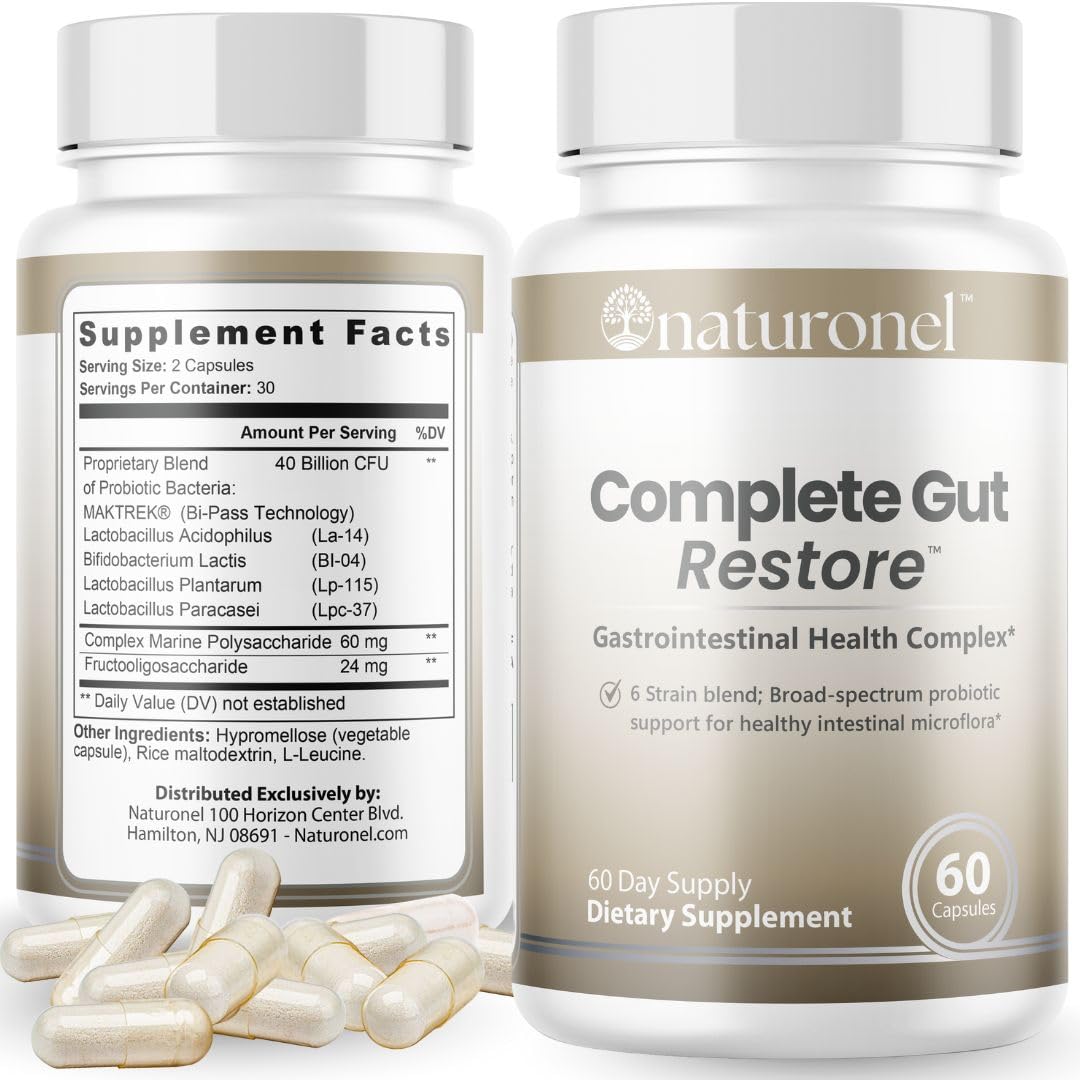 Naturonel Complete Gut Restore Probiotics for Gut Health, 6-in-1 Probiotic Formula for Digestion Capsules, 60 Count