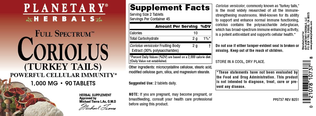 Planetary Herbals Coriolus Full Spectrum 1000mg Tablet 90 Count