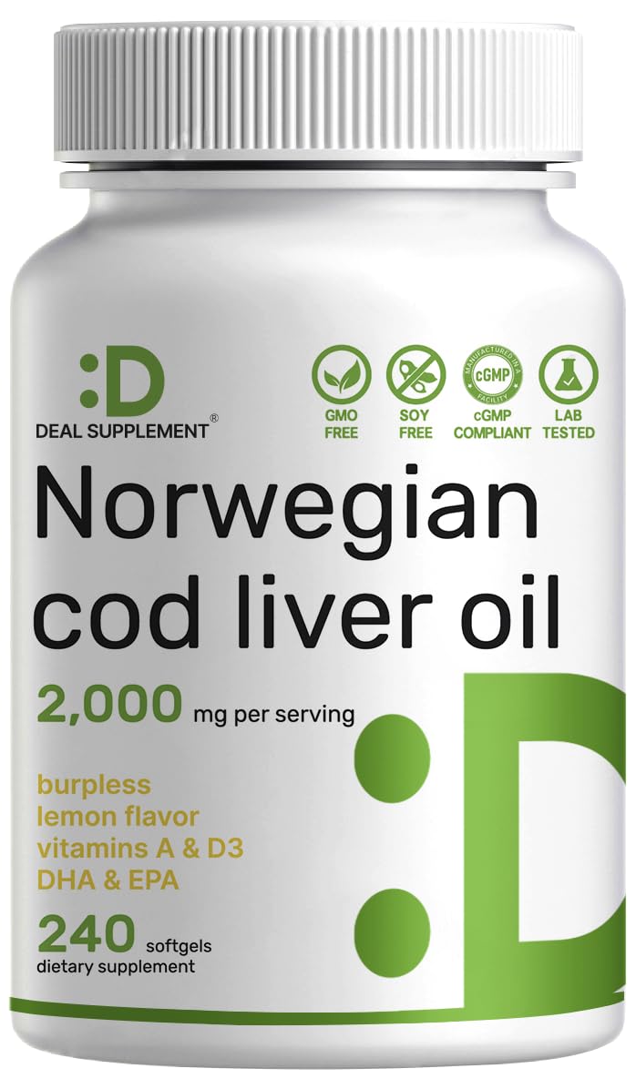 DEAL SUPPLEMENT Wild Caught Cod Liver Oil 2000mg Per Serving Softgels 240