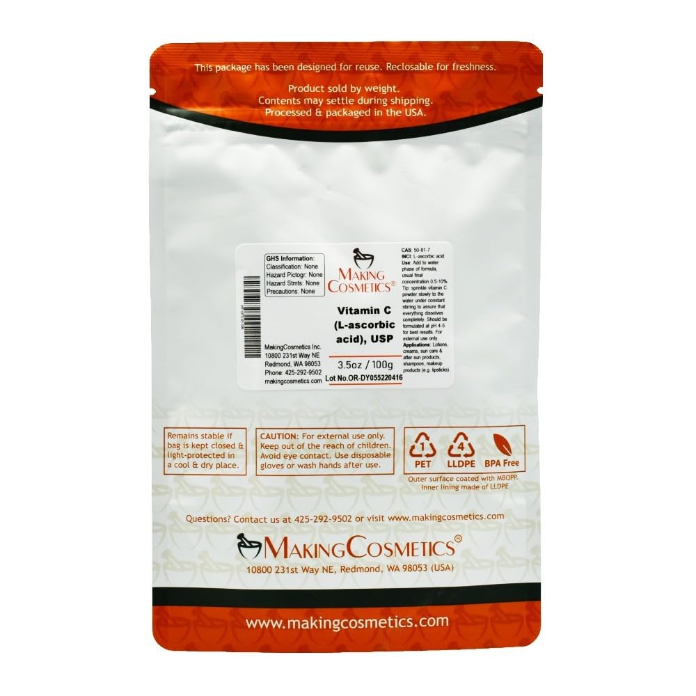 MakingCosmetics Vitamin C, USP (L-ascorbic Acid) Cosmetic Ingredient Powder 3.53 oz