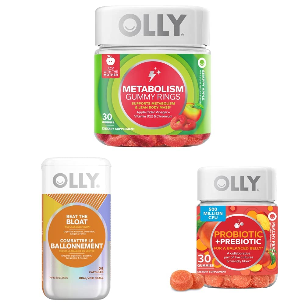 OLLY Metabolism Gummy Rings Gummy 30 Count and OLLY Beat The Bloat Capsules 25 Count