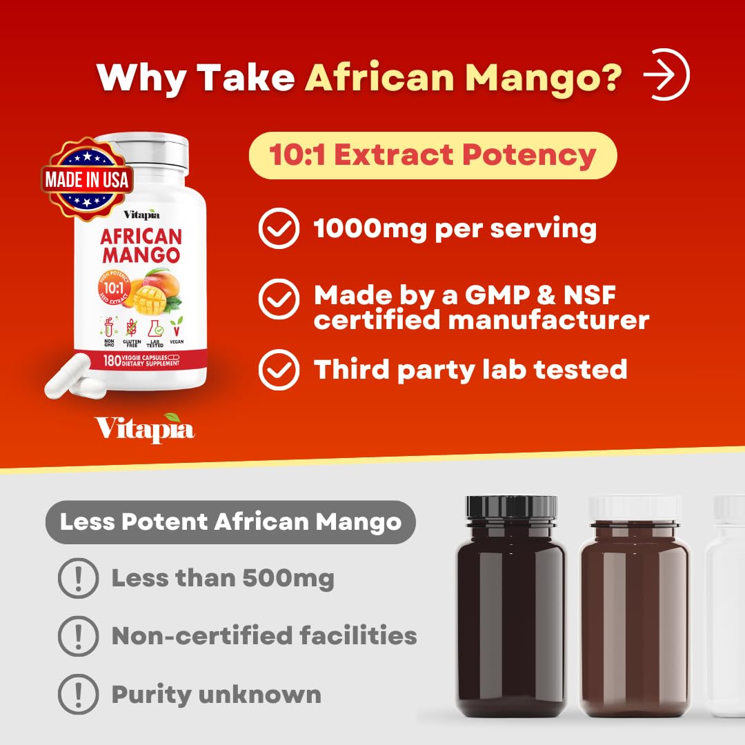 Vitapia African Mango Capsules with Irvingia Gabonensis Extract, 180 Capsules