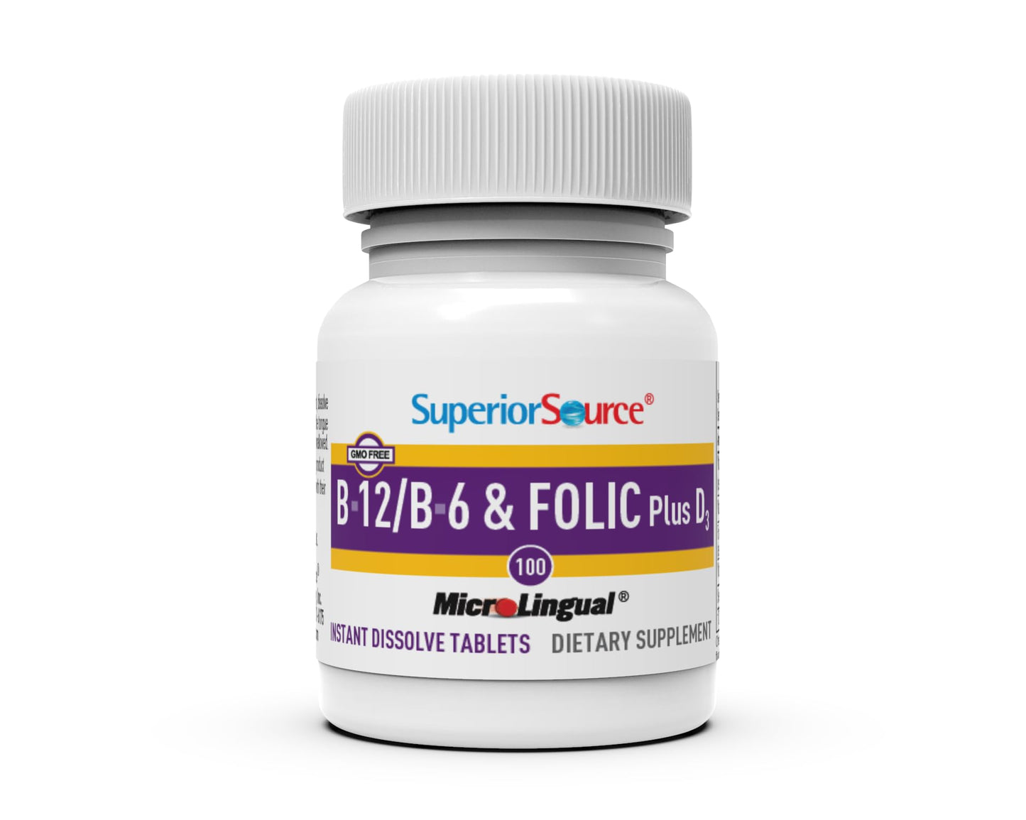 Superior Source No Shot Vitamin B-12 Cyanocobalamin 1000 mcg, B-6, Folic Acid & Vitamin D-3 1000 IU Sublingual Tablets, 100 Count