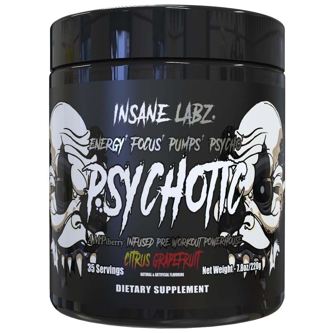 Insane Labz Psychotic Black Edition Mid Stimulant Pre Workout Powder, 7.8