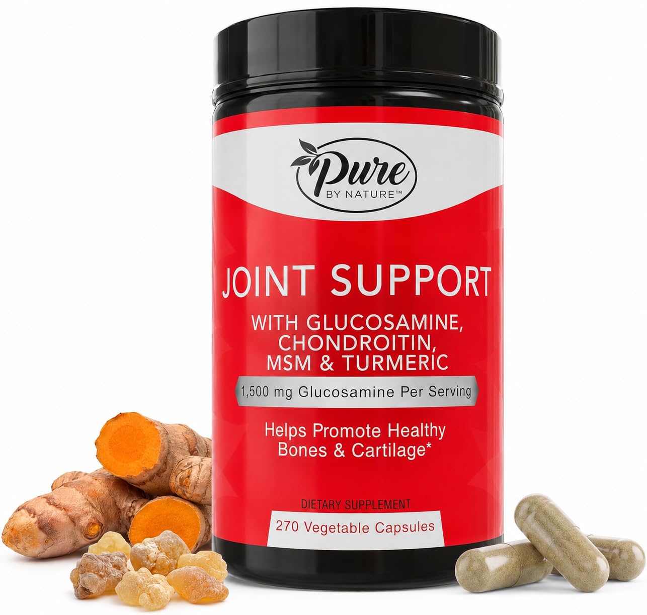 Pure By Nature Glucosamine Chondroitin MSM Turmeric Boswellia Capsule, 270 Capsules
