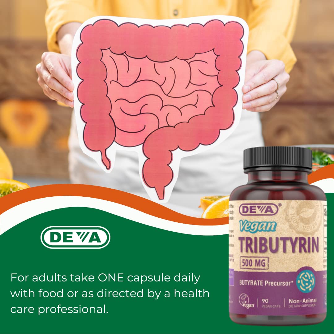 DEVA Vegan Tributyrin Supplement 500 mg Capsules, 180 Count