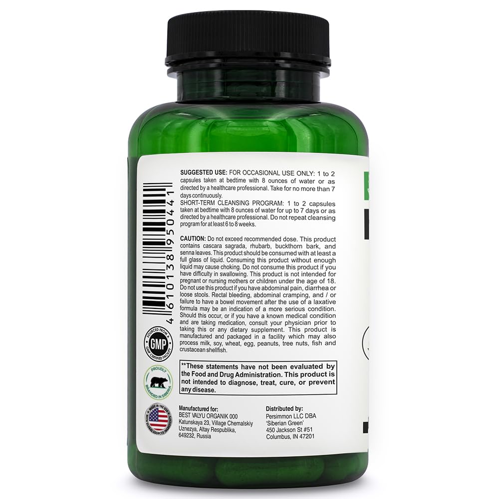 Siberian Green Herbal Colon Detox with Senna Buckthorn Prune Fruit 90 Capsules