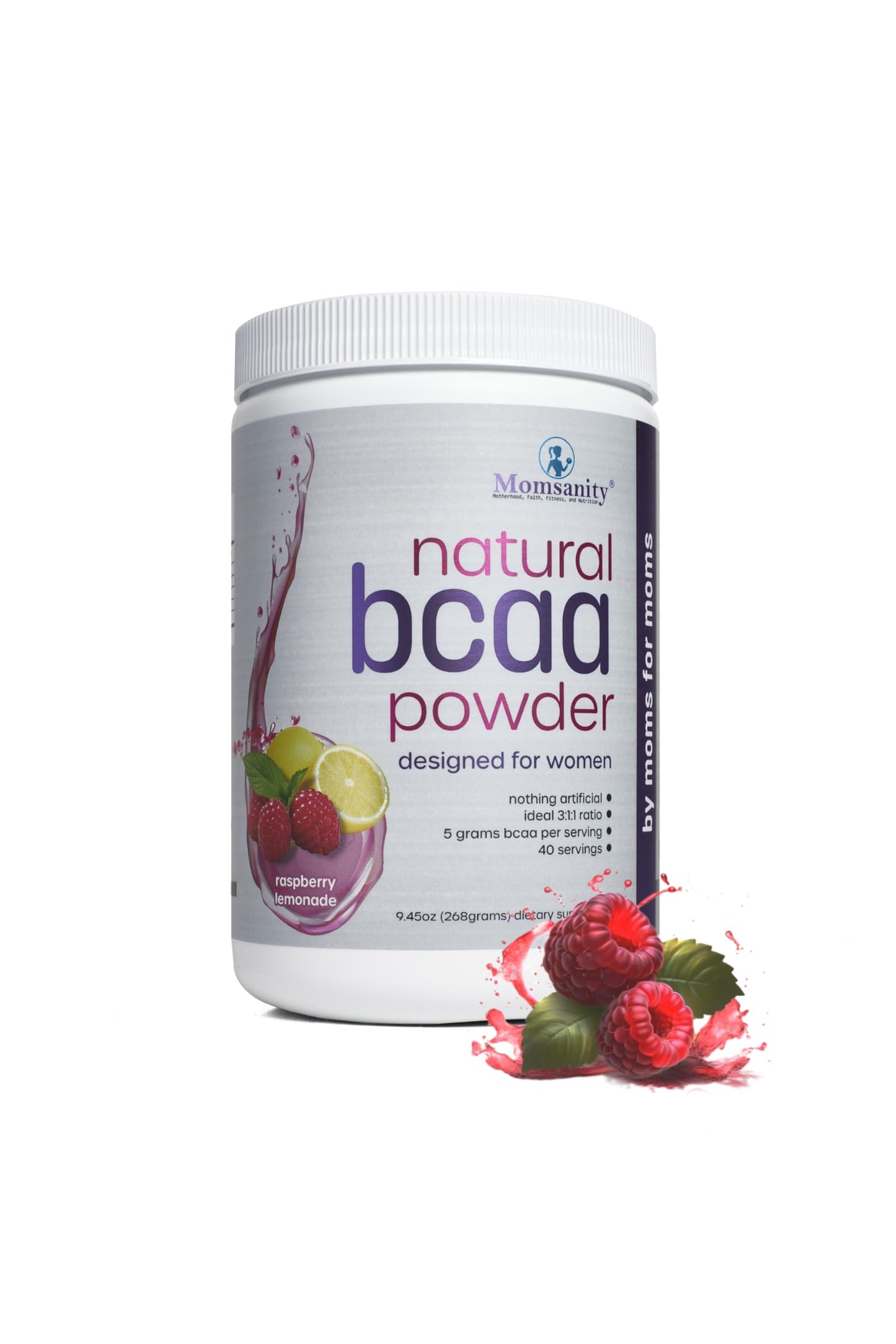 Momsanity BCAA Pre Workout Powder for Moms Raspberry Lemonade, 12 oz