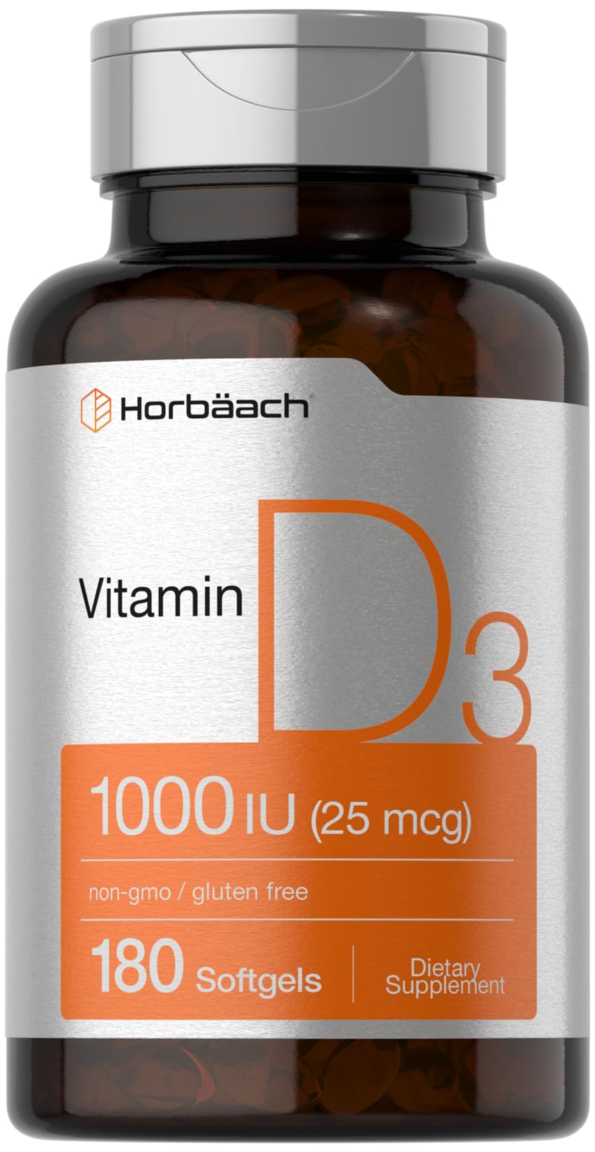 Horbäach Vitamin D3 1000IU (25mcg) Softgels, 180 Count