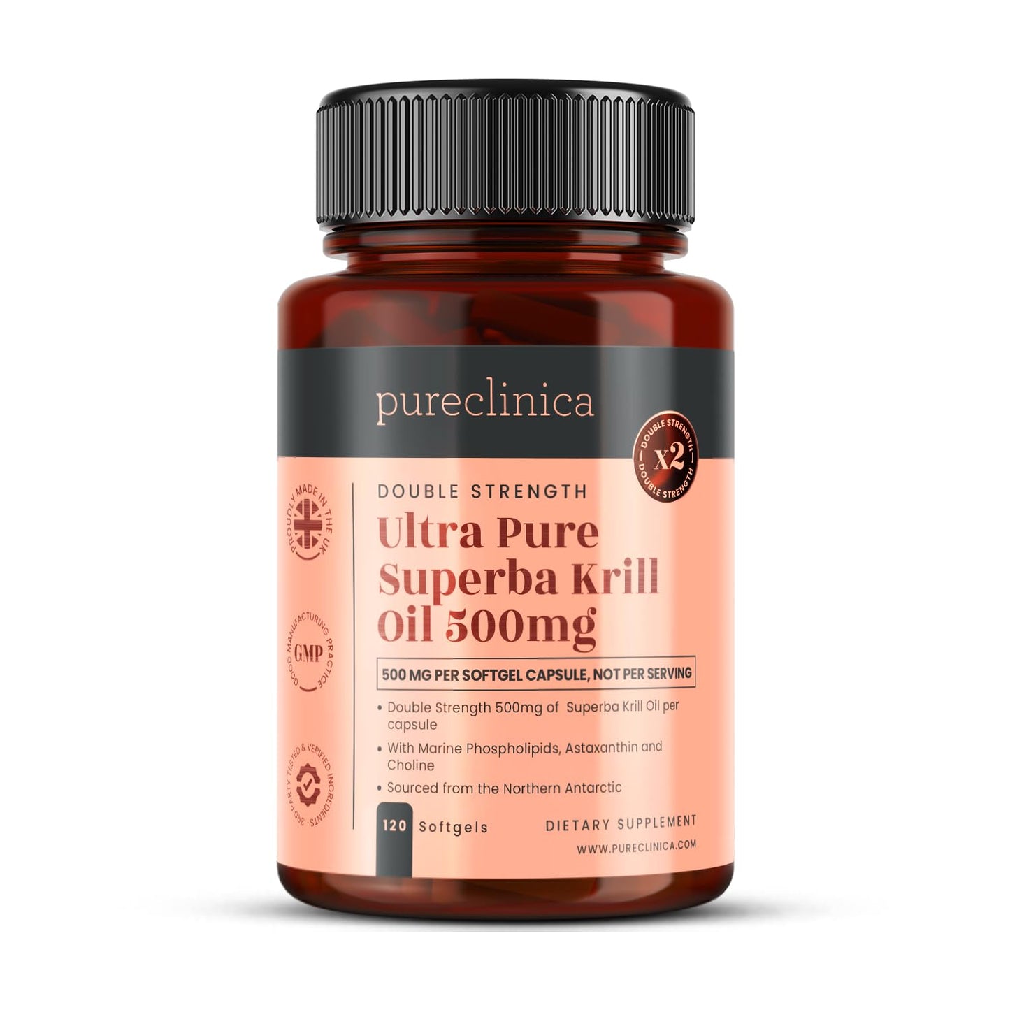 Pureclinica Ultra Pure Superba Krill Oil 500mg Softgel, 120 Softgels