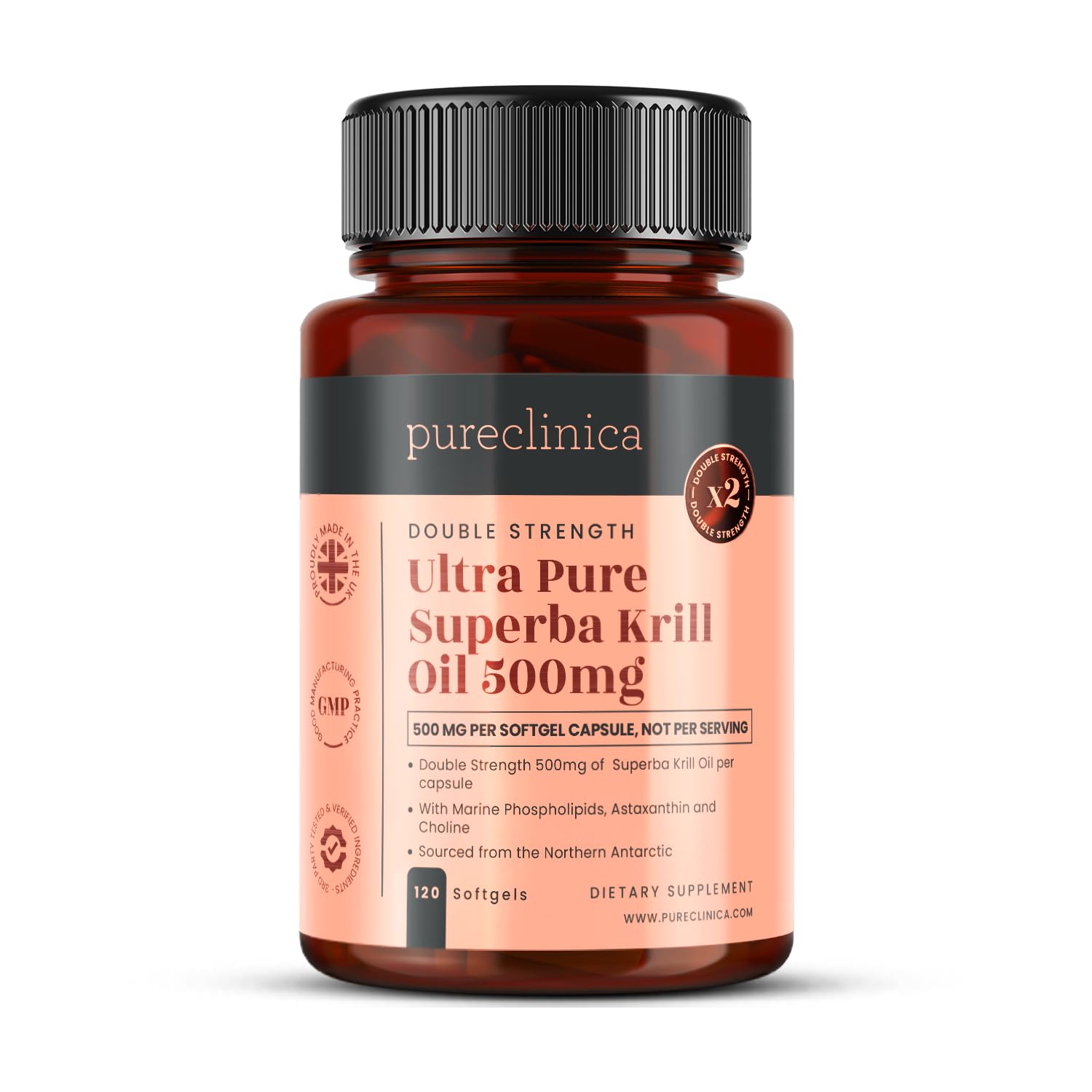 Pureclinica Ultra Pure Superba Krill Oil 500mg Softgel, 120 Softgels