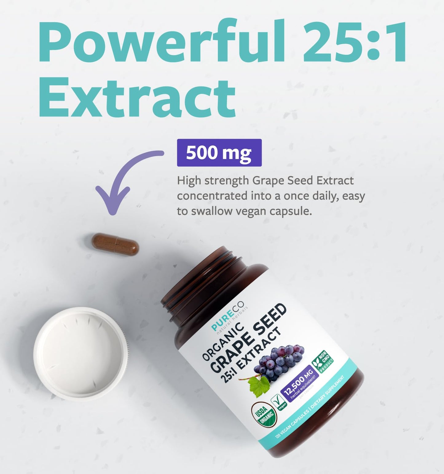 PURE CO Grape Seed Extract USDA Organic Capsule 120 Count