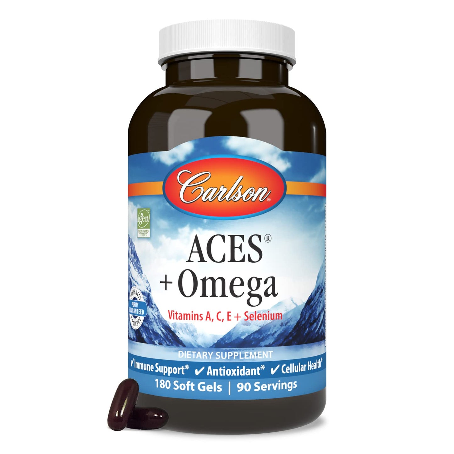 Carlson ACES + Omega, Vitamins A, C, E & Selenium + Omega-3s EPA and DHA Softgels 180