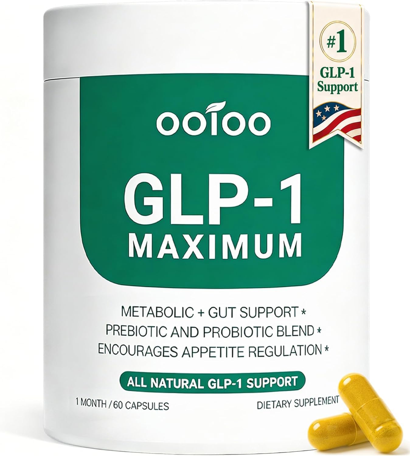 ooioo GLP-1 Weight Loss Supplement with Berberine, Ceylon Cinnamon & Probiotic Blend for Appetite, GLP-1 Activate, Metabolism & Gut, Vegan, Non-GMO, Halal Capsules 60