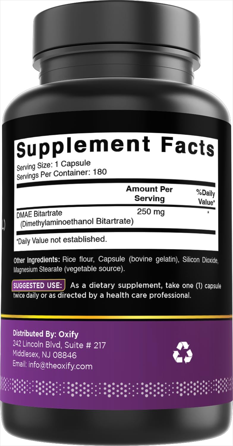 Oxify DMEA (DIMETHYLAMINOETHANOL) 250 mg Capsule, 180 Count