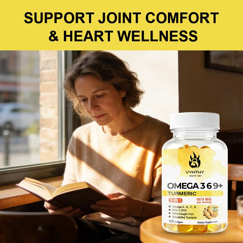 VYHTHY Omega-3-6-9 Softgels with Turmeric, Curcumin, DHA & EPA, 120 Count