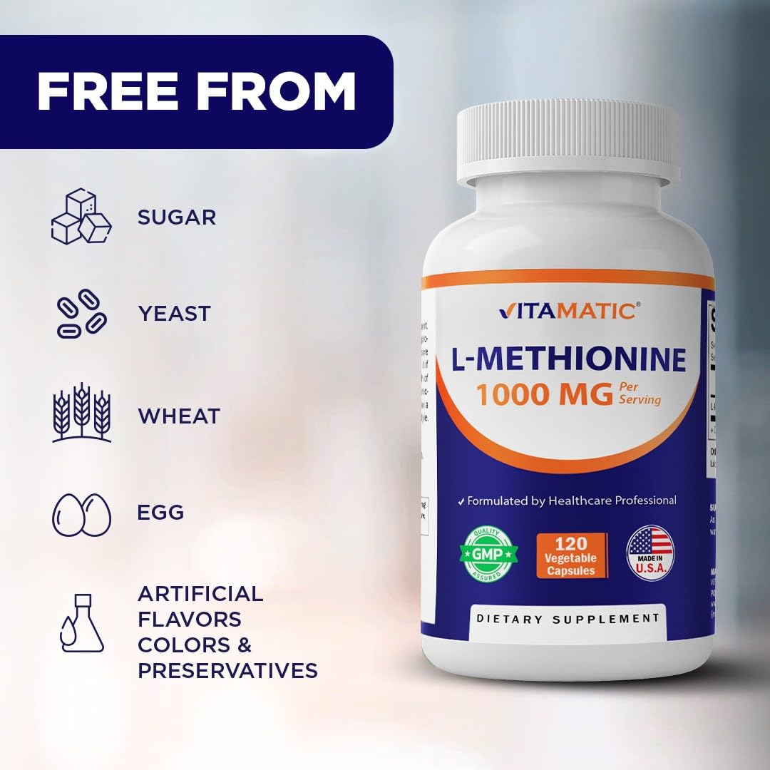 Vitamatic L-Methionine 1000 mg Capsule, 120 Count