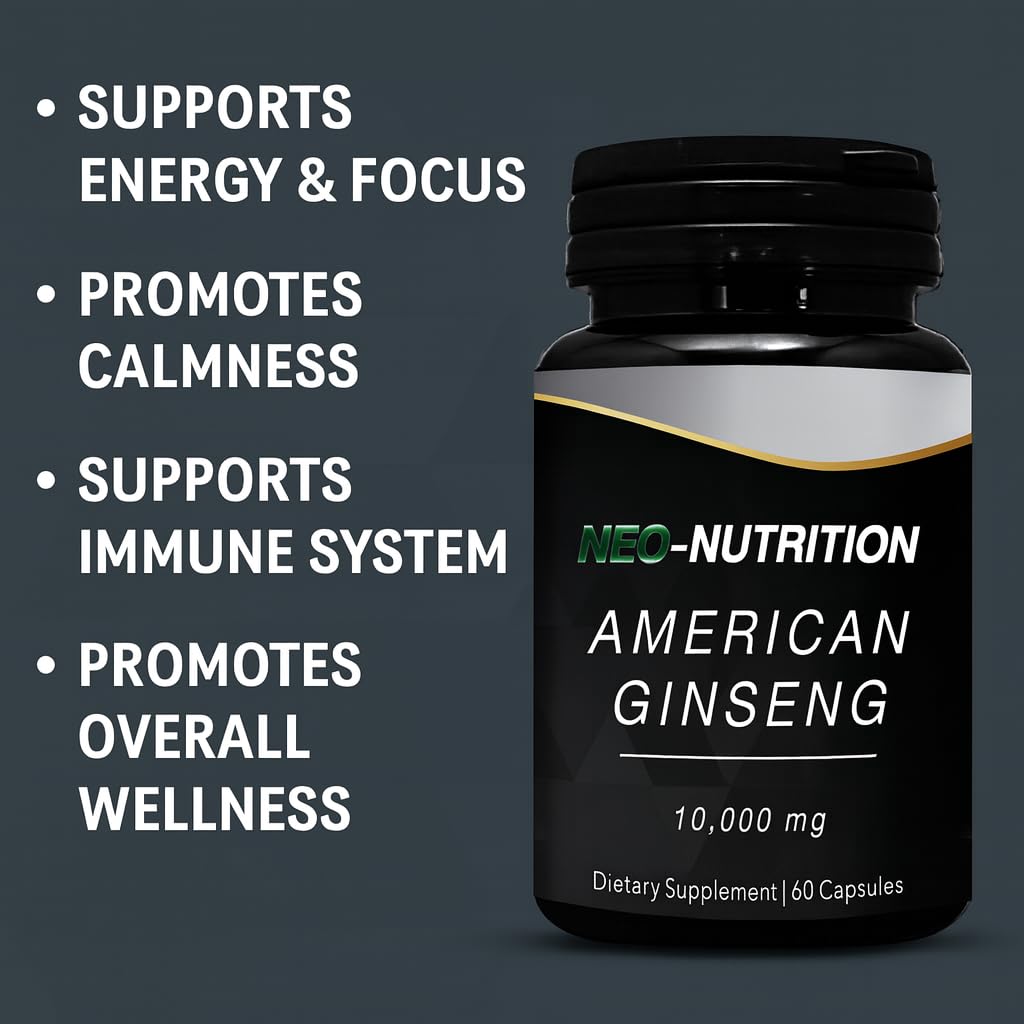 NEO-NUTRITION American Ginseng 10,000mg Ginseng Root Extract Capsules, 60 Capsules