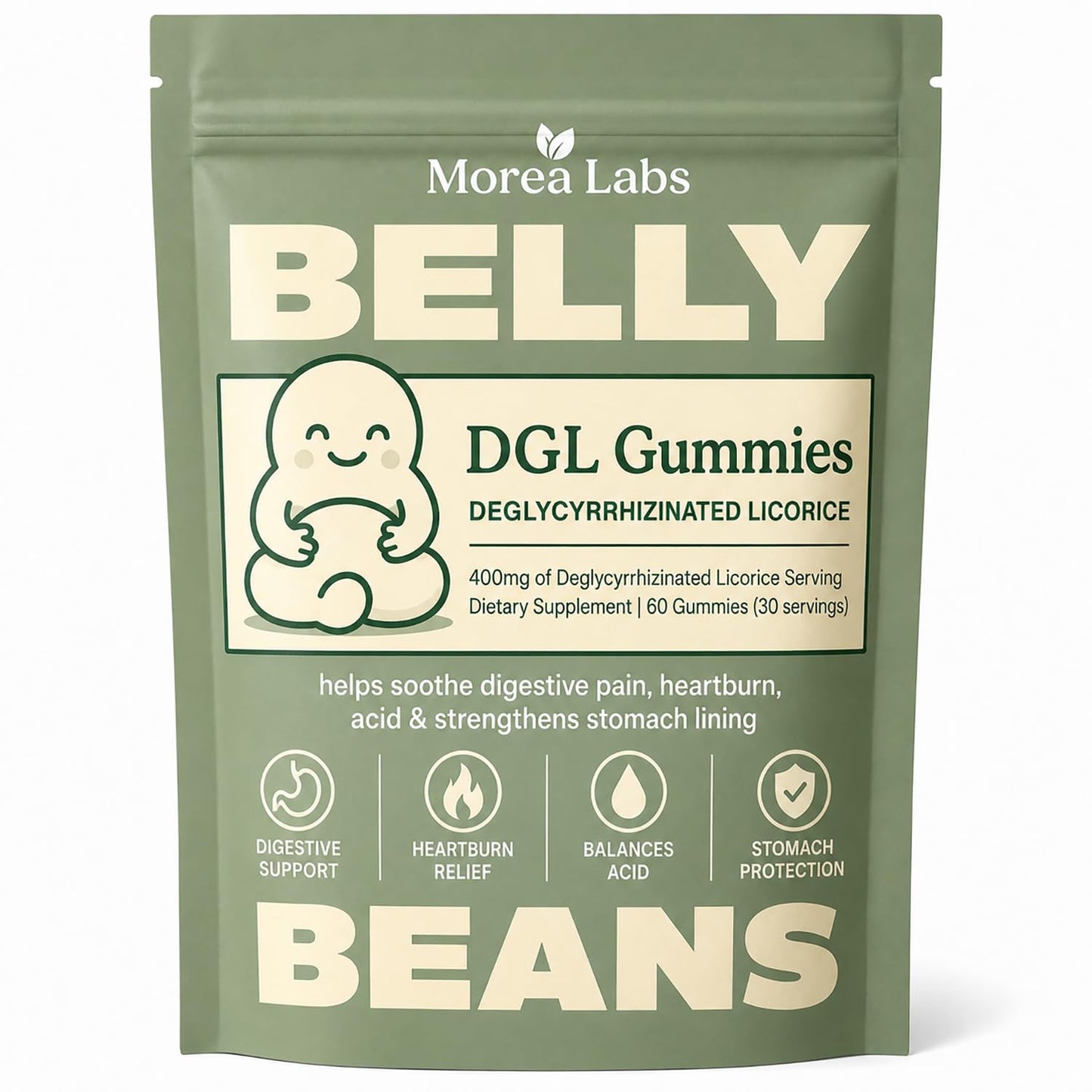 Morea Labs DGL Gummies 400mg Deglycyrrhizinated Licorice Root Extract Digestive Comfort Support No Gluten, 60 Gummies