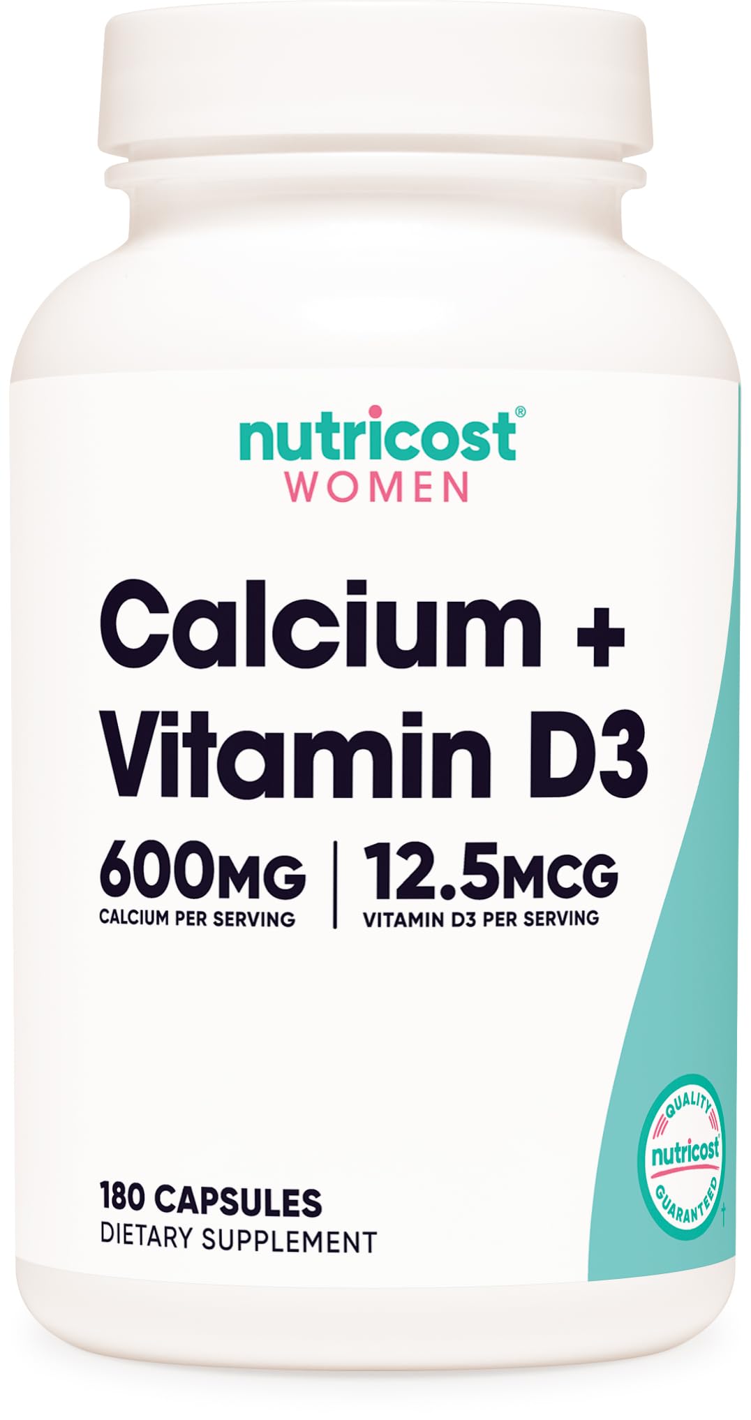 Nutricost Calcium (600mg) + Vitamin D3 (12.5mcg) for Women, 180 Capsules