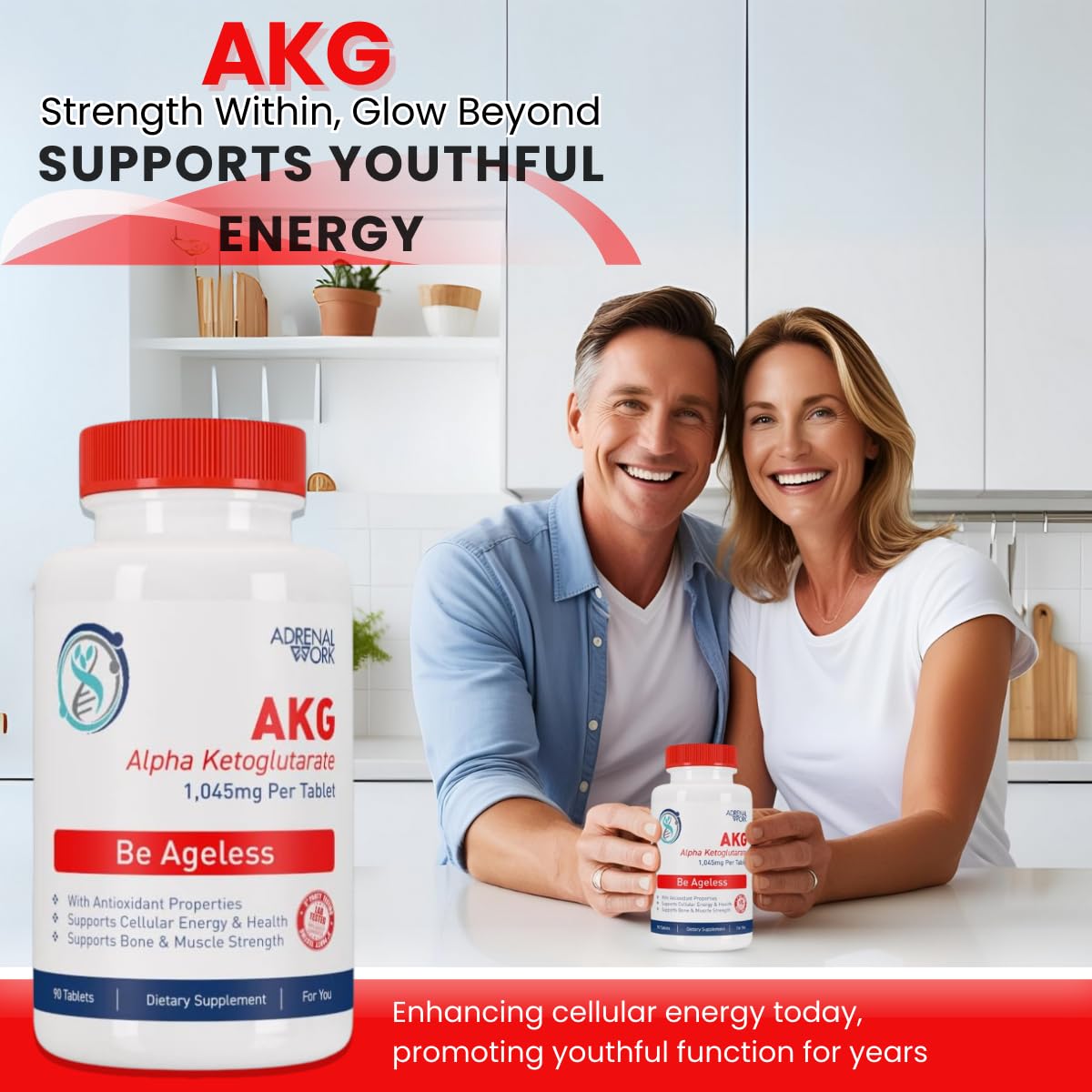Adrenalwork L-Arginine 1000mg + AKG Alpha Ketoglutarate Pre-Workout Tablet, 90 Tablets