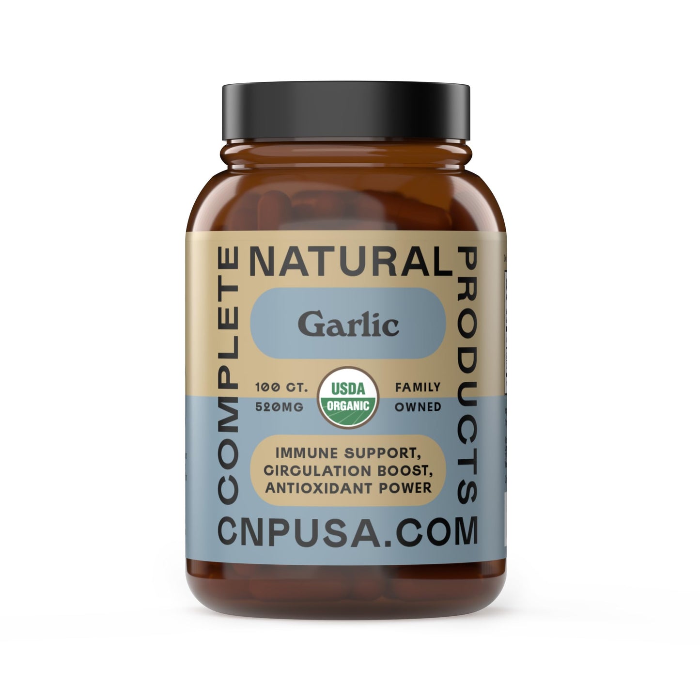 Complete Natural Products Organic Garlic Capsules 520mg Whole Garlic Extract Supplement Capsule, 100 Count