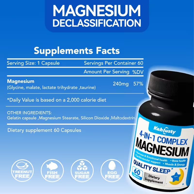 KEHLUSTY 4-in-1 Magnesium Complex Capsule, 60 Count