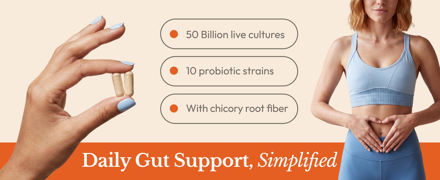 Omax3 Prebiotic & Probiotic 50 Billion CFU + Chicory Inulin, 10 Strains, Acidophilus, Vegan, Dairy Free, Gluten Free, 30 Capsules