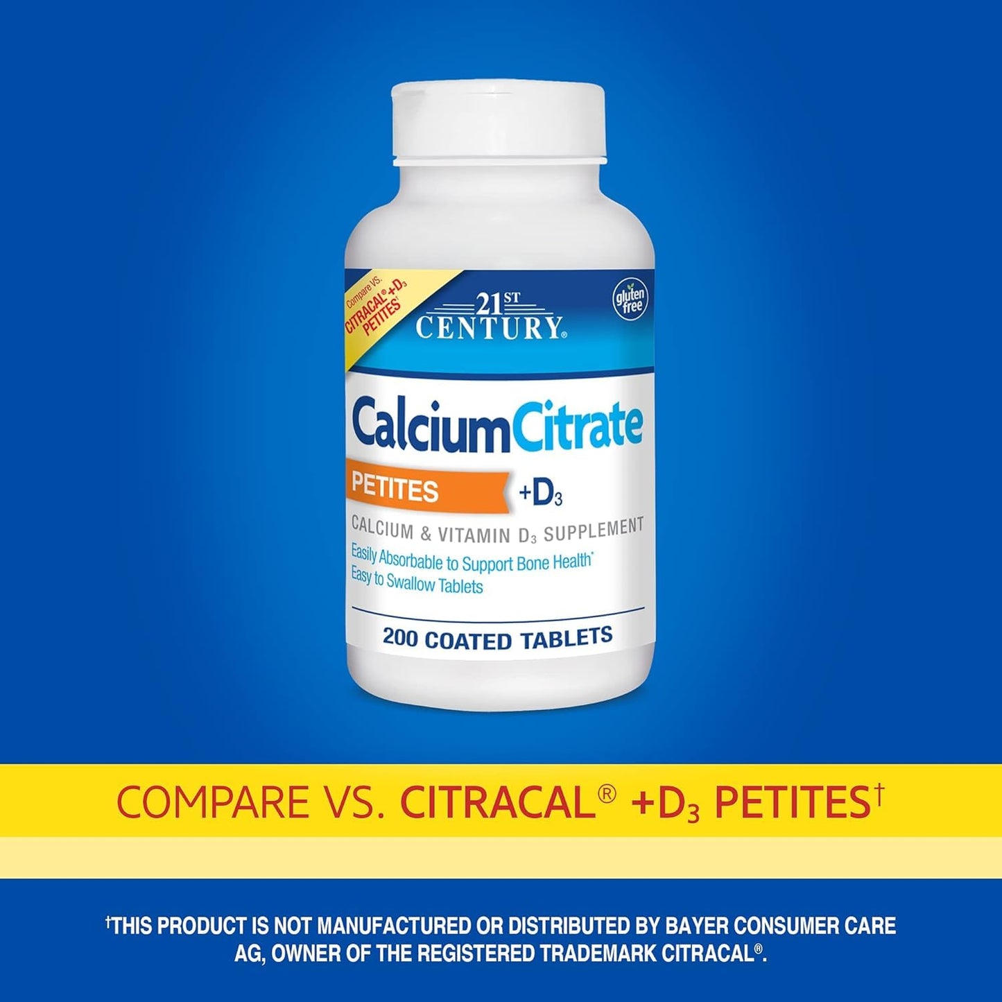 21st Century Calcium Citrate Petites + D3 Caplets, 600 Count