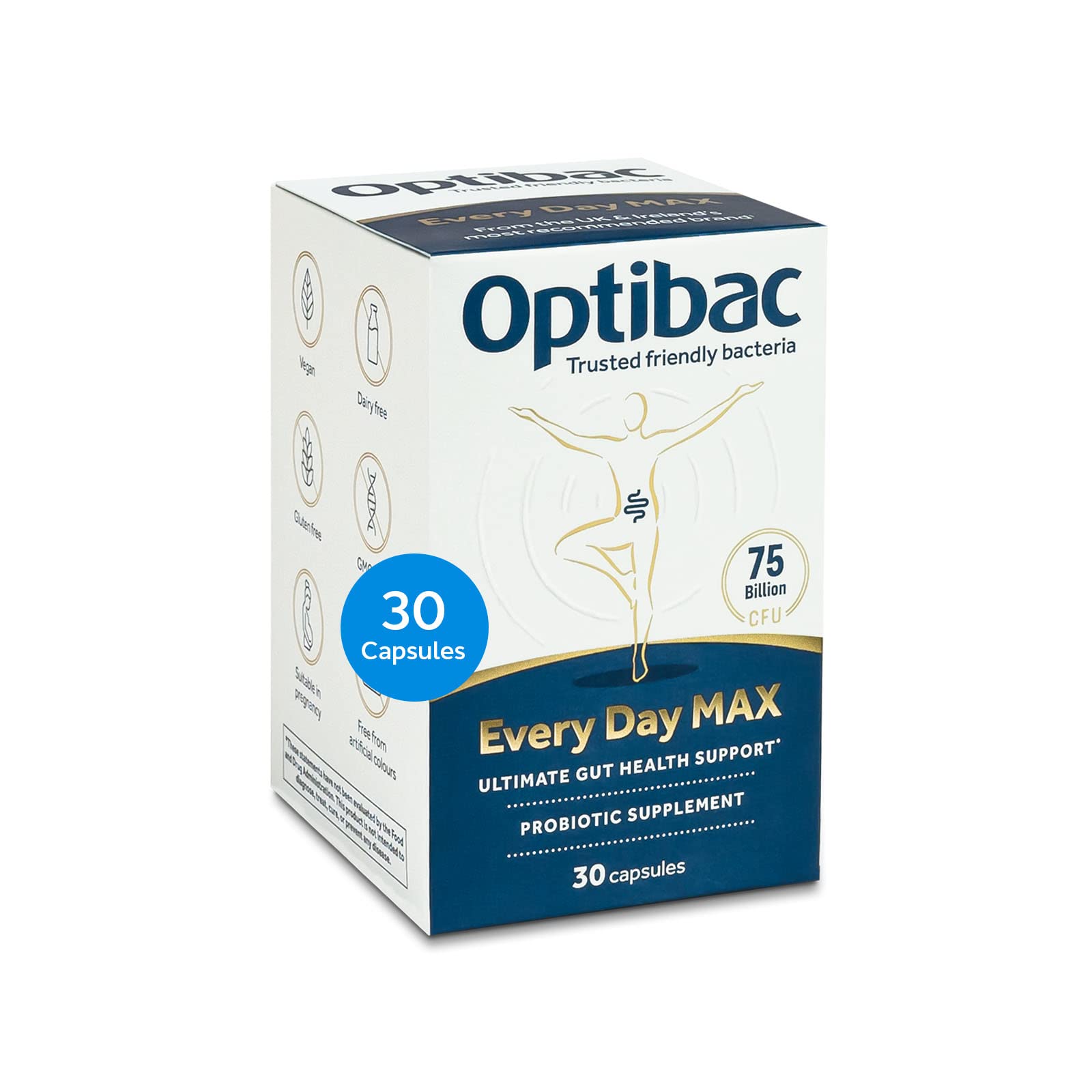 Optibac Probiotics Every Day MAX Advanced Vegan Probiotic Capsule for Digestion, Gut Health & Immune Support, 75 Billion CFU, 30 Count