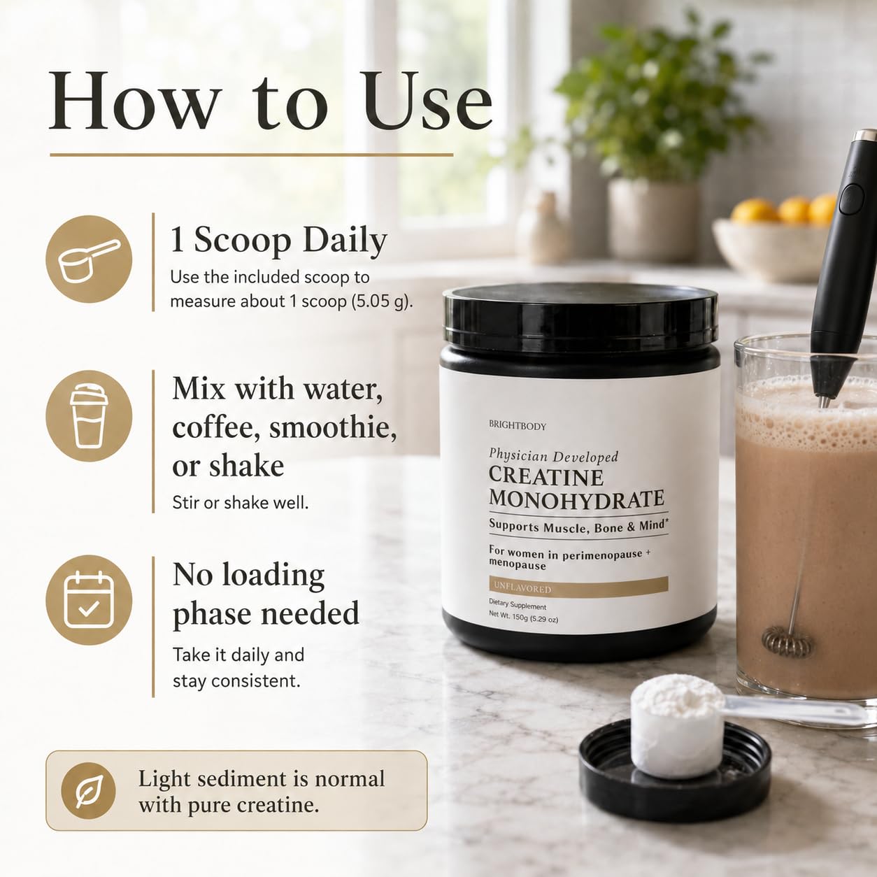 BRIGHT BODY Creatine Monohydrate for Women Powder 5.3 oz