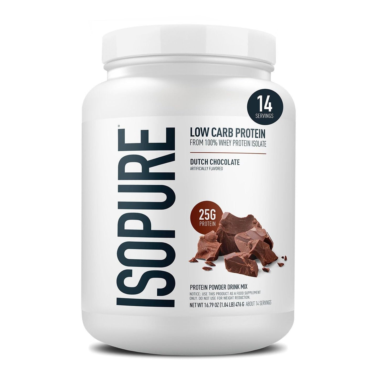 Isopure Low Carb 100% Pure Whey Isolate Protein Powder, Dutch Chocolate, 16 Servings