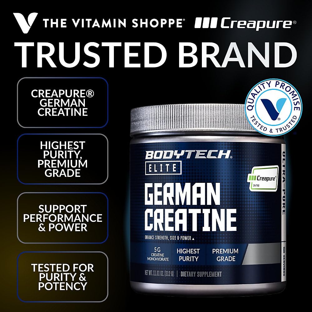 BodyTech Elite German Creatine with Creapure®, Creatine Monohydrate Powder, 60 Servings