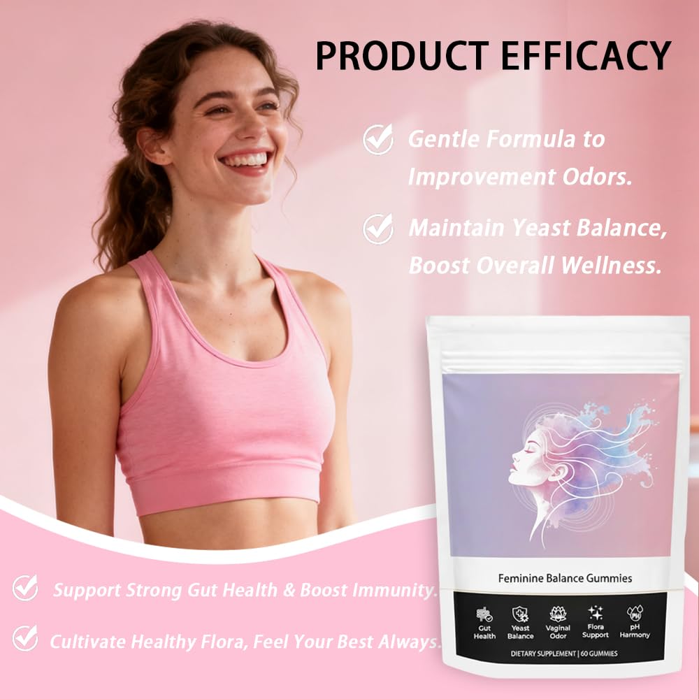 Umizze Feminine Balance Gummies Yeast Balance, Gut Health Vaginal pH Harmony & Microbiome Flora Support, Vegan Pineapple Flavored, 60 Gummies