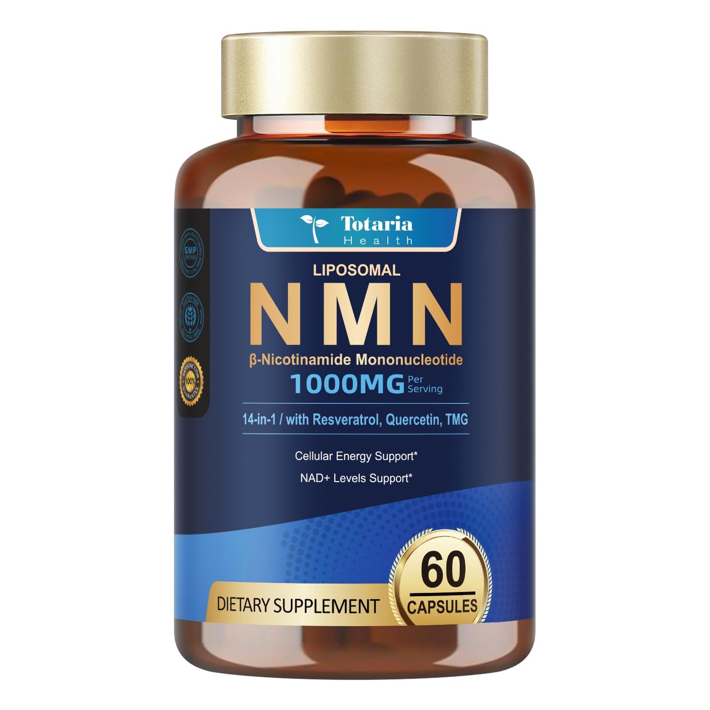 Totaria Liposomal NMN Capsule 1000mg, 14-in-1 NMN Resveratrol Complex with CoQ10, TMG, Quercetin, ALA, PQQ, NAD Levels Support, 120 Capsules