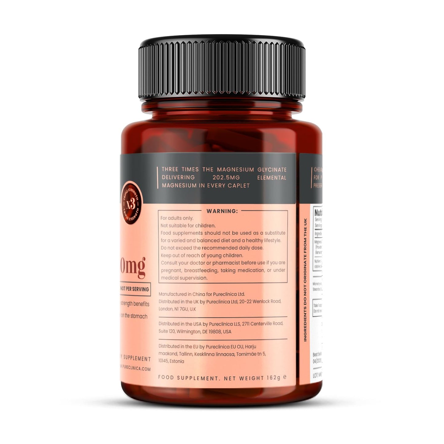 PureClinica Triple Strength Magnesium Glycinate 1350mg Caplets, 90 Count