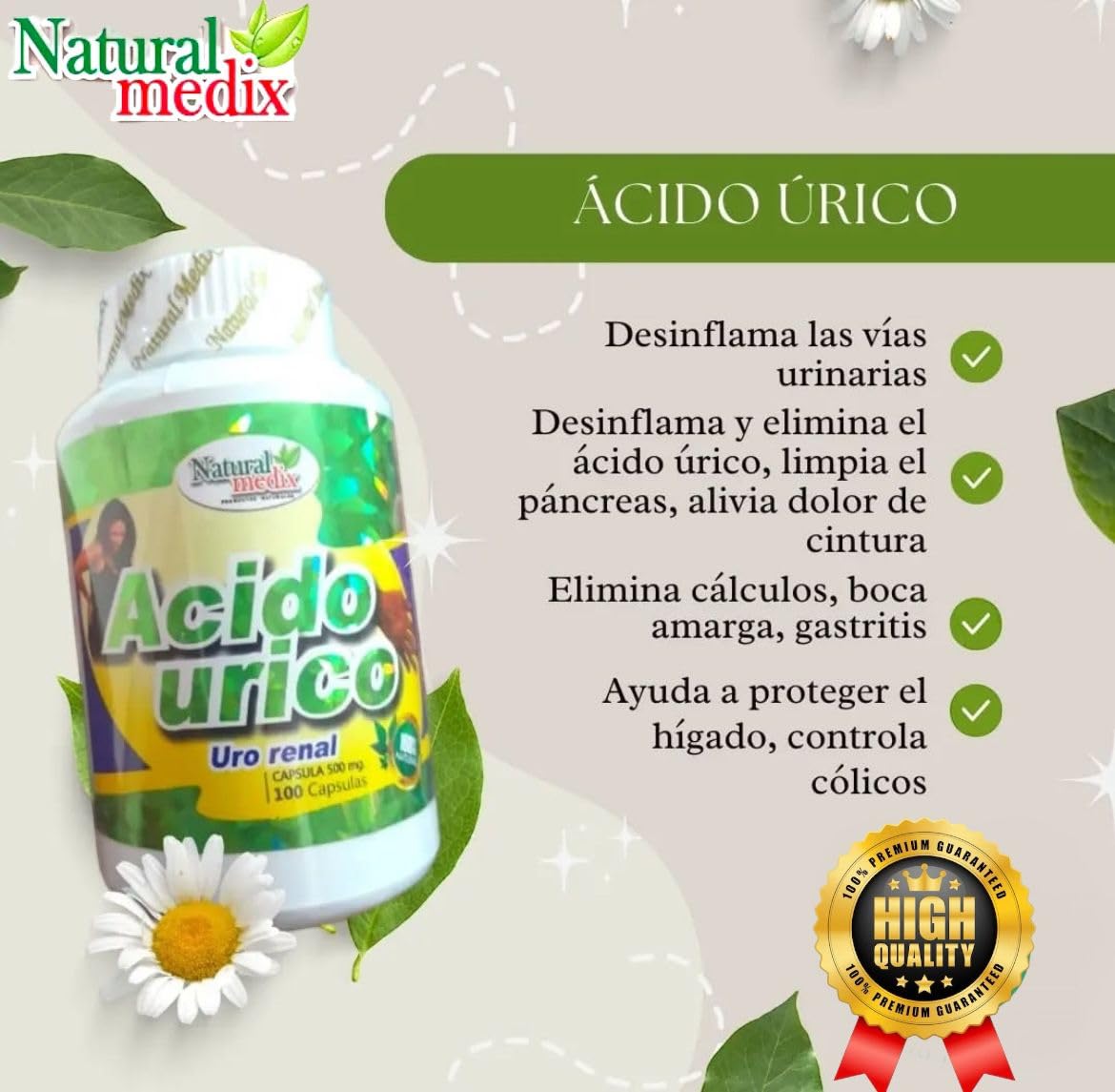 Natural medix Uric Acid Premium Flush for Joints Support & Kidney Cleanser & Detox Balance, Urinary Tract Health - for Gout Relief, 80 Capsules
