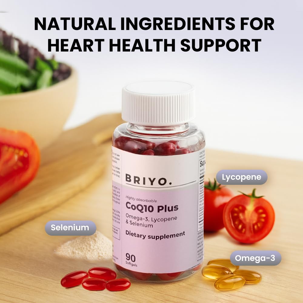 Briyosis CoQ10 100mg Supplement with Omega-3 EPA/DHA, Lycopene & Selenium Softgels, 90 Count