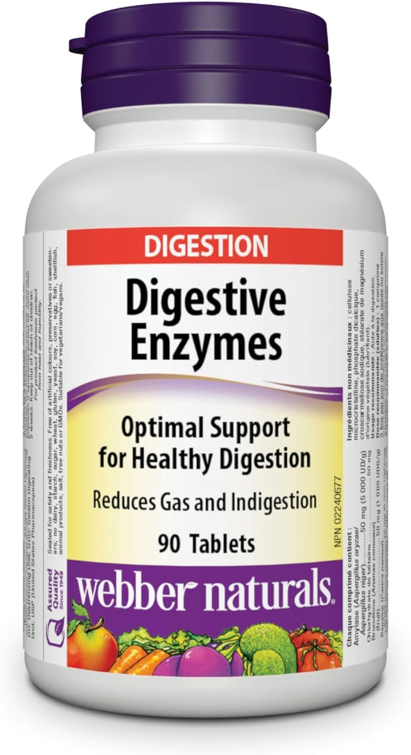 Webber Naturals Digestive Enzymes for Proteins and Carbohydrates Tablet, 90 Tablets