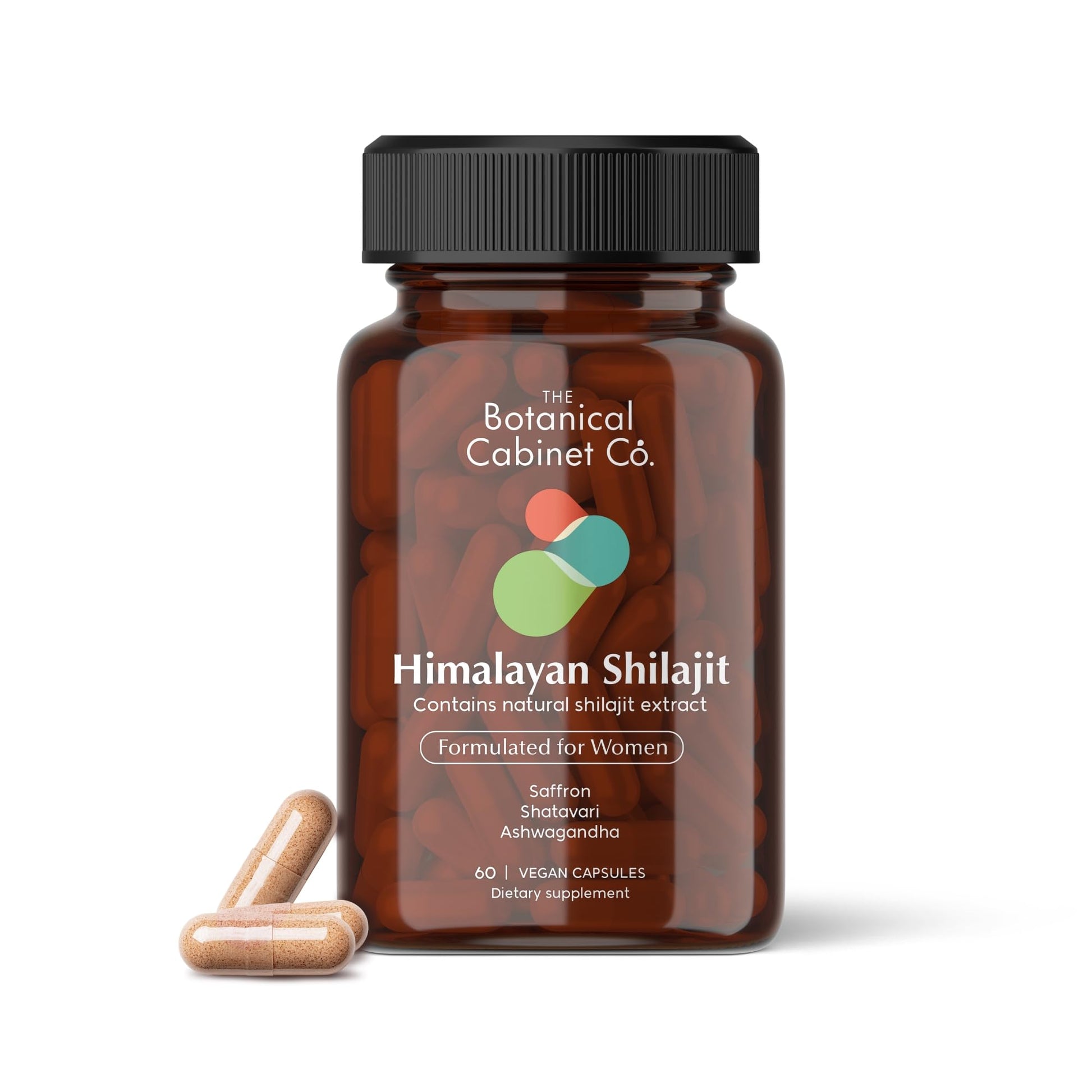 The Botanical Cabinet Co. Shilajit for Women 800mg with 70% Fulvic Acid, Natural Extract, Lab Tested, with Shatavari and Saffron, No Artificial Preservatives, Non-GMO 60 Capsules