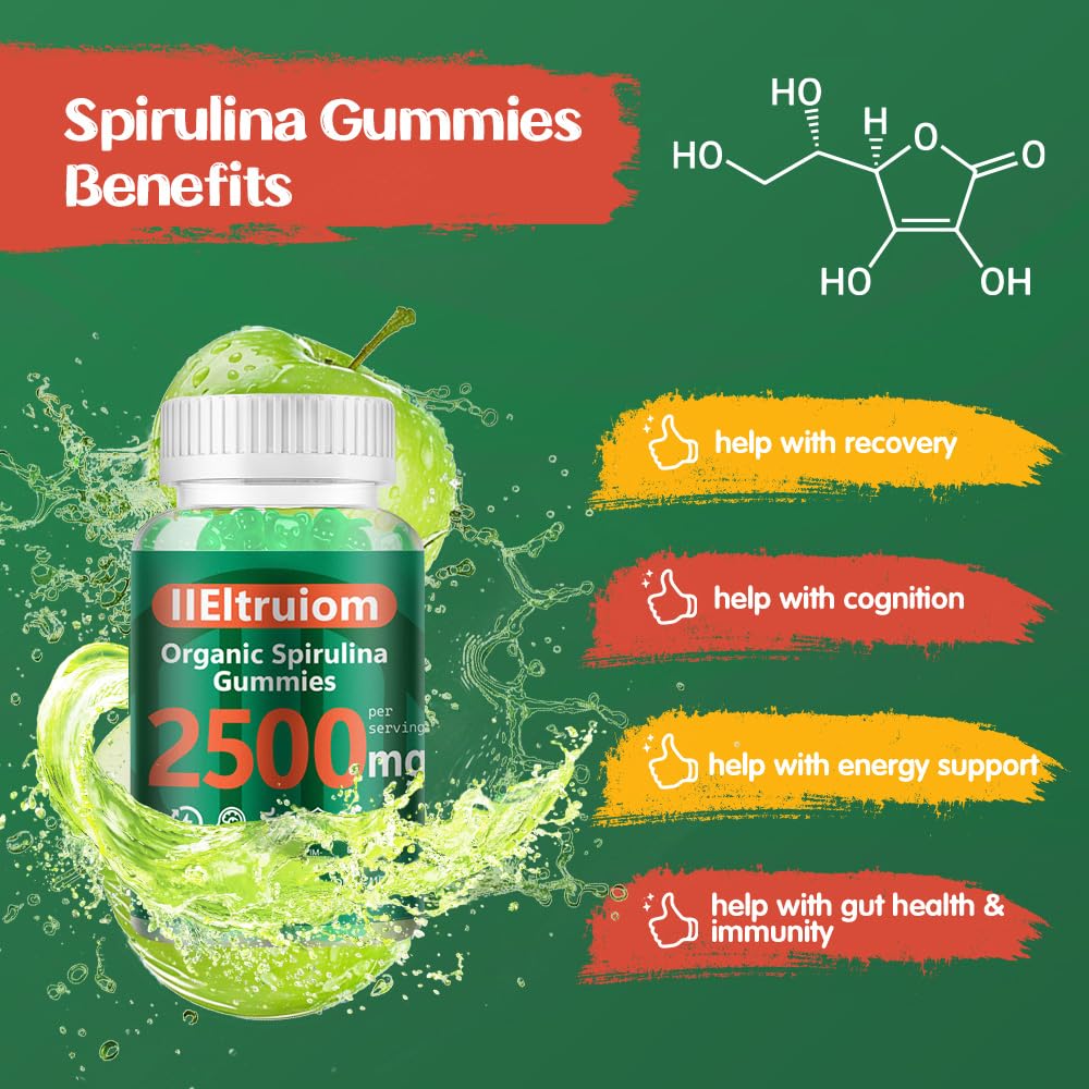 IIEltruiom Super Greens Gummies with Spirulina 2500mg, 13+ Multivitamins 120 Gummies